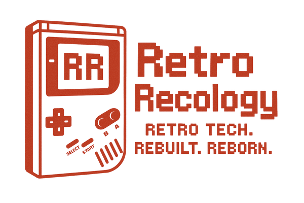 Retro Recology logo – Retro Tech. Rebuilt. Reborn. Hand-modded Game Boys and classic handhelds revived.